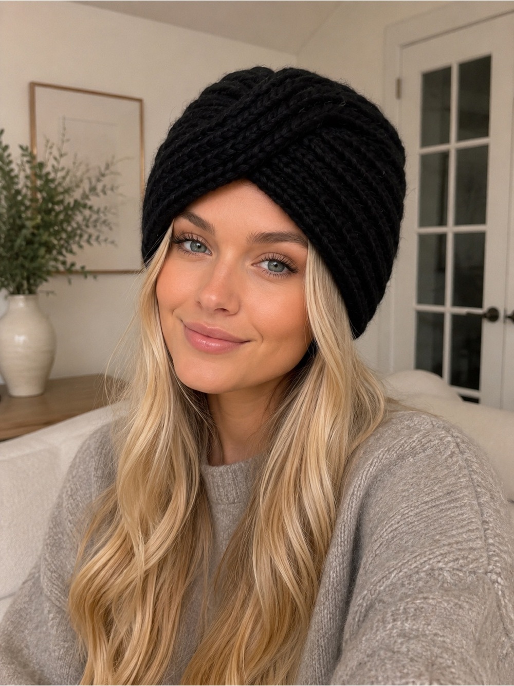 H&M Black Ribbed Knit Turban Headband